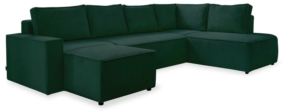 Tmavozelená menčestrová rozkladacia rohová pohovka (pravý roh/do tvaru "U") Brave Dave – Miuform