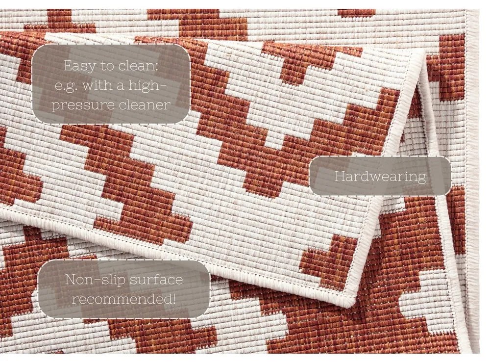 Červeno-krémový vonkajší koberec NORTHRUGS Malta, 80 x 345 cm