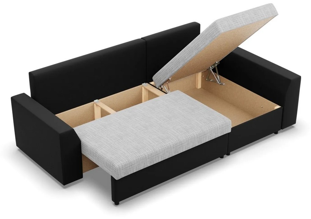 Rohová rozkladacia sedacia súprava PAUL látka v kombinácii s eko-kožou Pravá Sivá/čierna