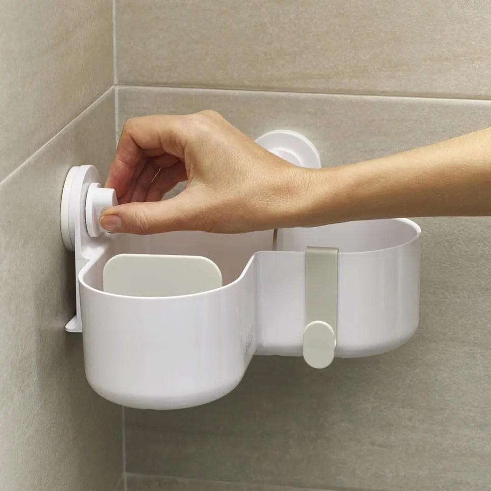 Biela plastová kúpeľňová polička bez vŕtania/rohová Duo – Joseph Joseph