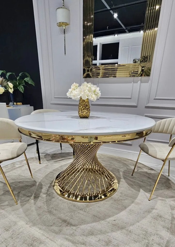 EXKLUZÍVNY STÔL AUDREY BIELY MRAMOR + ZLATÝ PODSTAVEC 130 cm