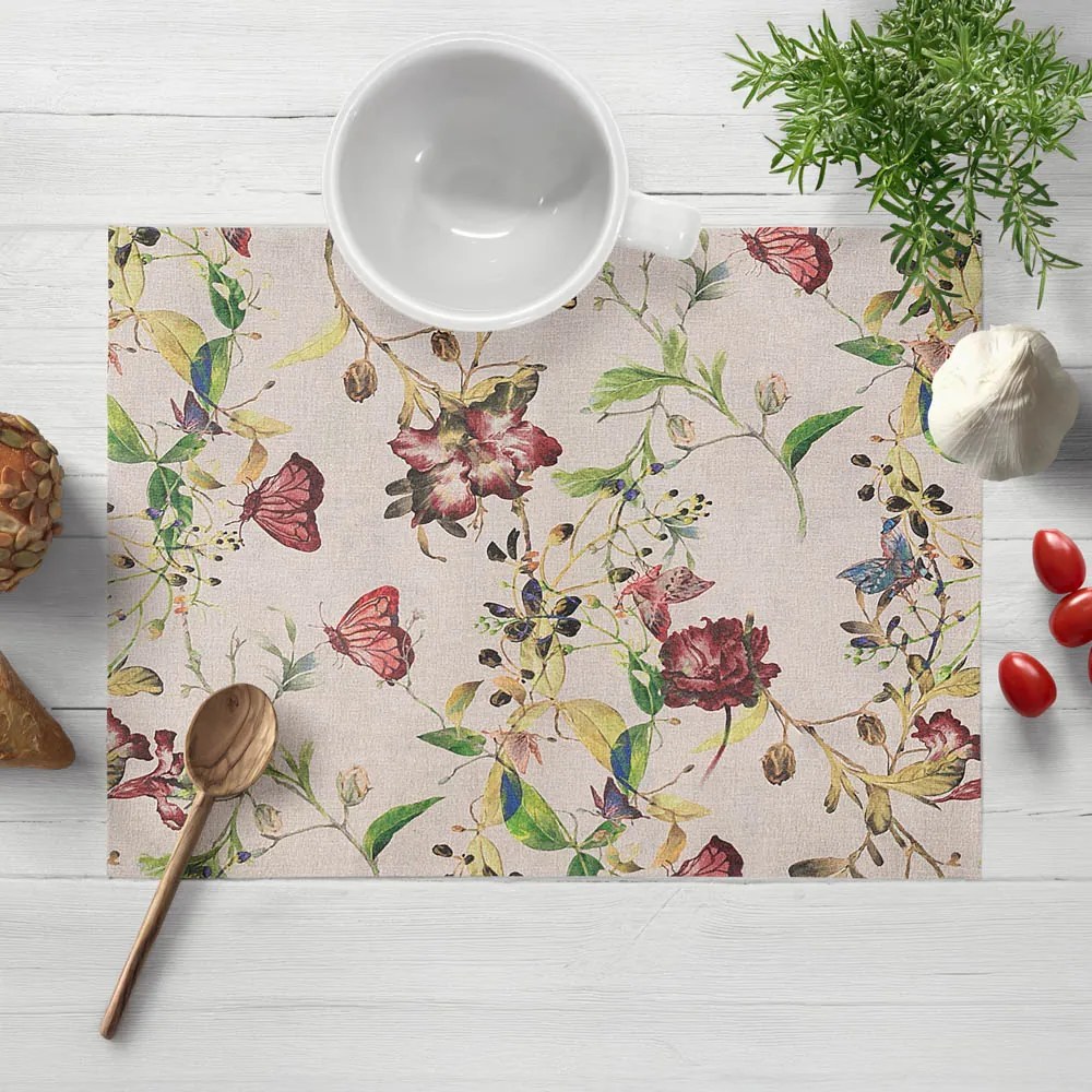 Biante Dekoračné prestieranie na stôl PML-083 Kvety a motýle na béžovom 30x40 cm