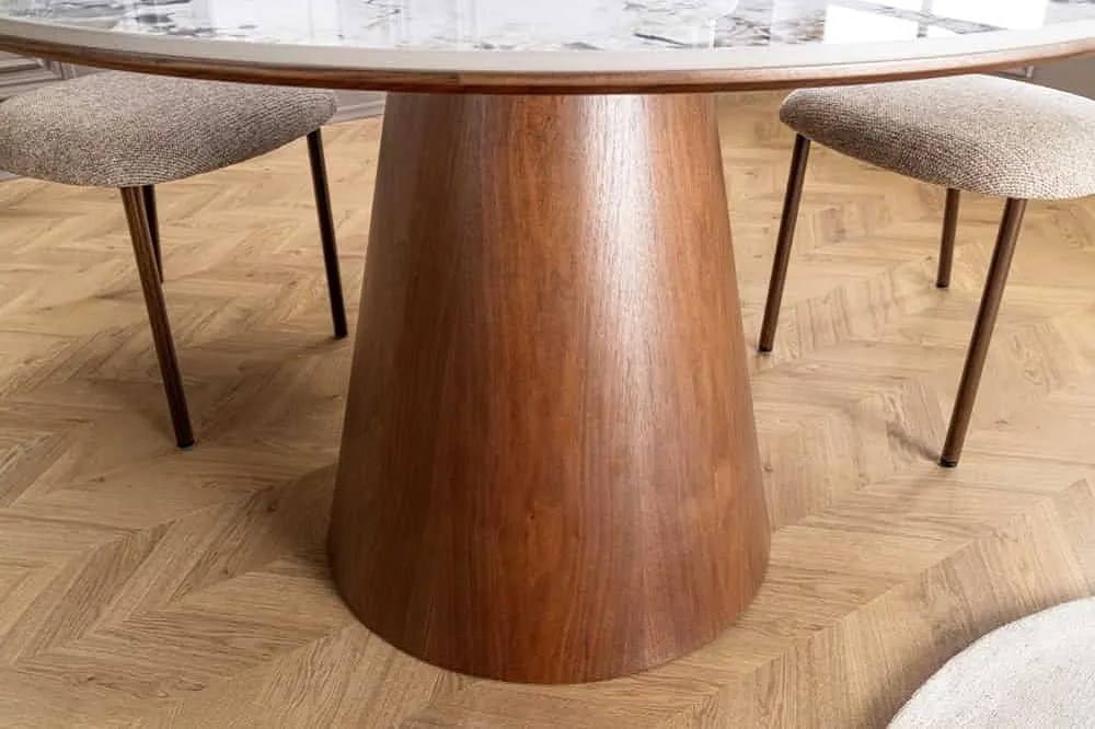 Okrúhly keramický jedálenský stôl Parthenia 120 cm biely mramor / orech