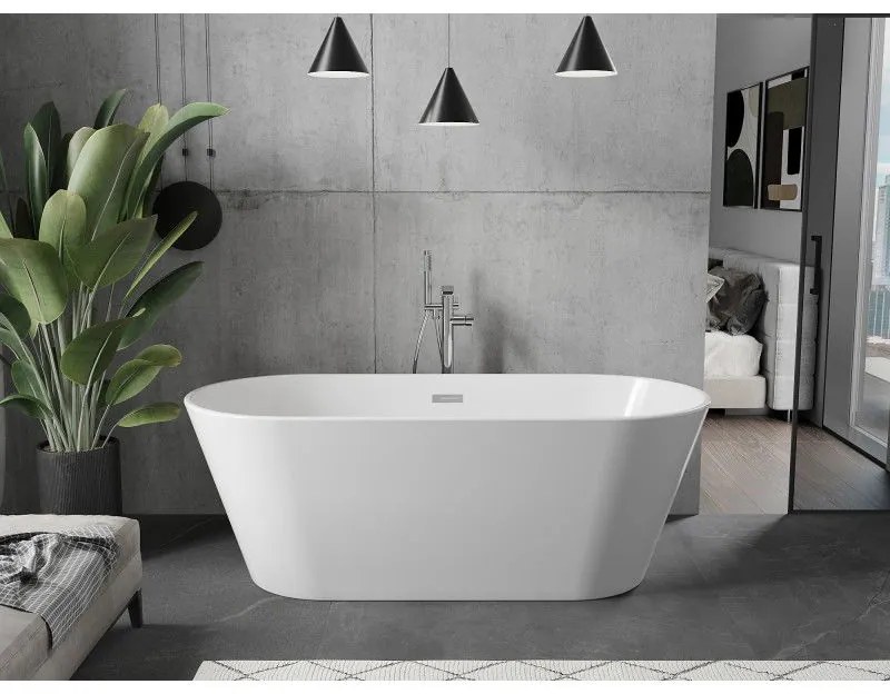Mexen Flavia, voľne stojaca vaňa 170 x 75 cm, biela, chrómový prepad, 54031708000-01