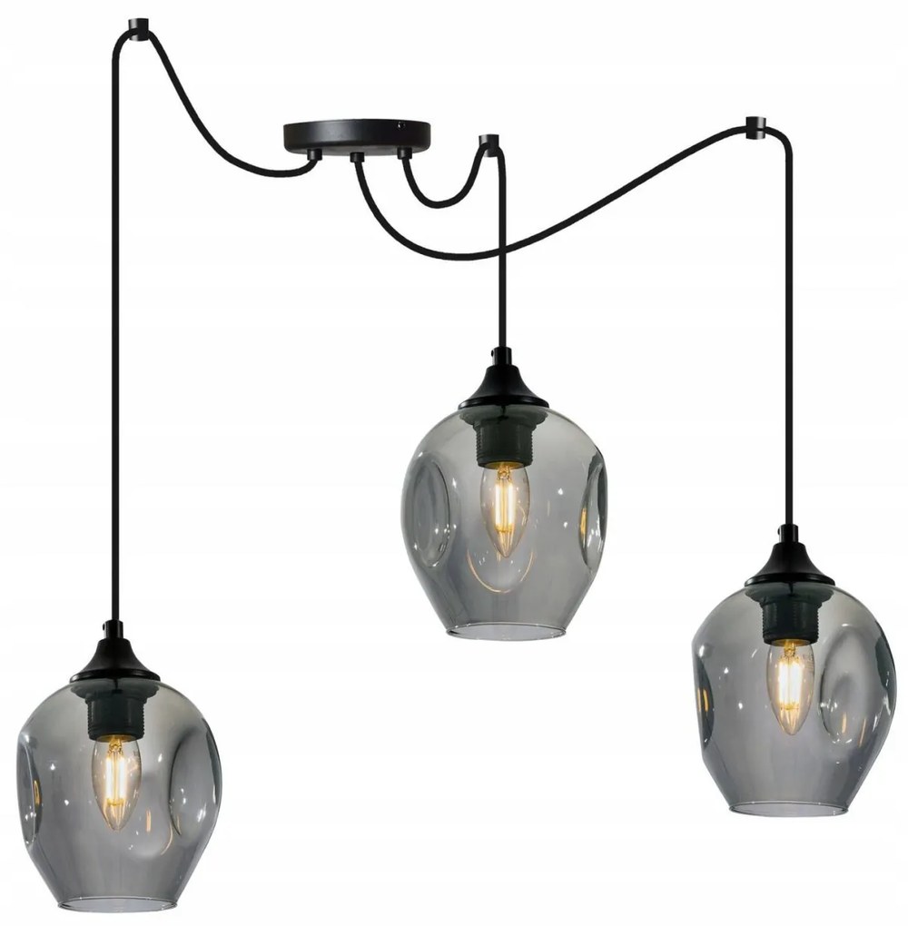 Závesné svietidlo Praga Spider, 3x sklenené tienidlo (mix 3 farieb)