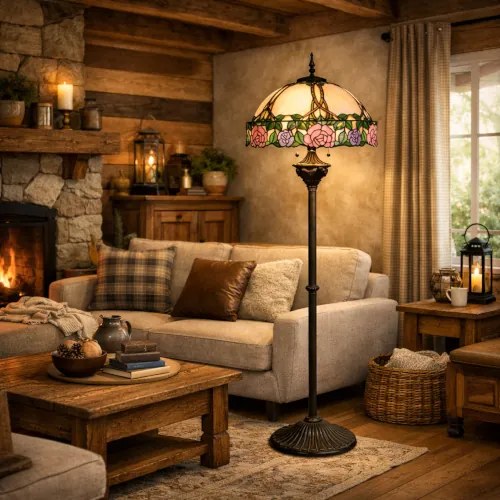 Luxusná vitrážová lampa Tiffany stojaca ROMANTIC 50*165