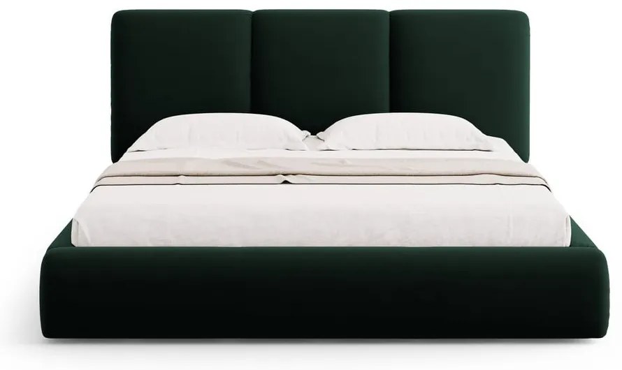 Tmavozelená zamatová čalúnená dvojlôžková posteľ s úložným priestorom s roštom 140x200 cm Brody – Mazzini Beds