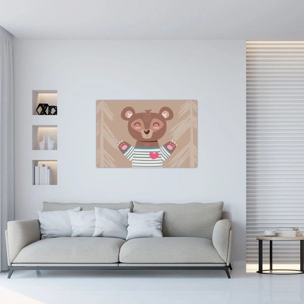 Obraz - Medvedík v pruhovanom tričku (90x60 cm)