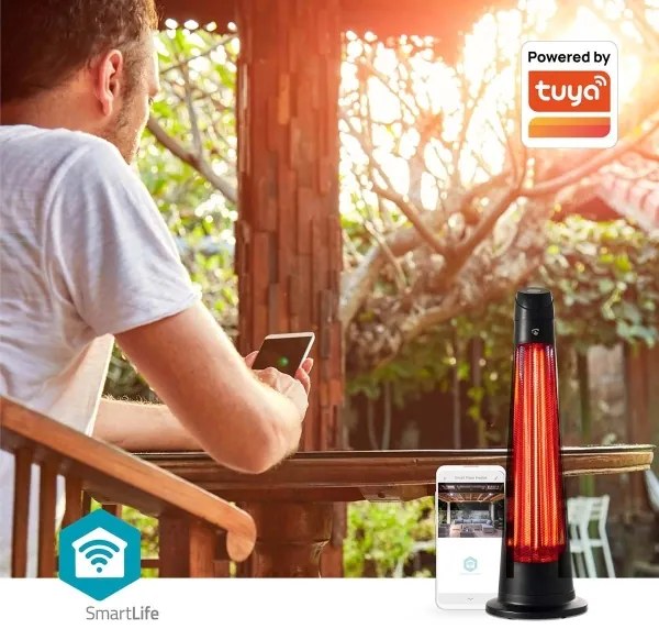 Nedis HTPA21BKW - Vonkajšie vykurovacie teleso SmartLife 600/1200W/230V Wi-Fi Tuya IP24