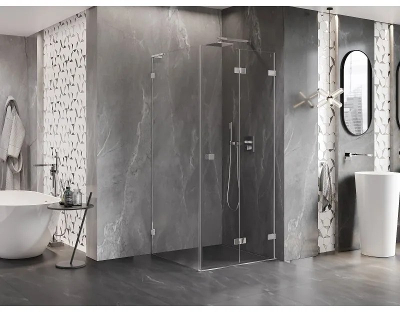 Mexen Lunar-F L, sklápací sprchový kút pravý 90 x 90 cm, 8mm číre sklo, chrómový profil, 836L-090-090-01-00-P