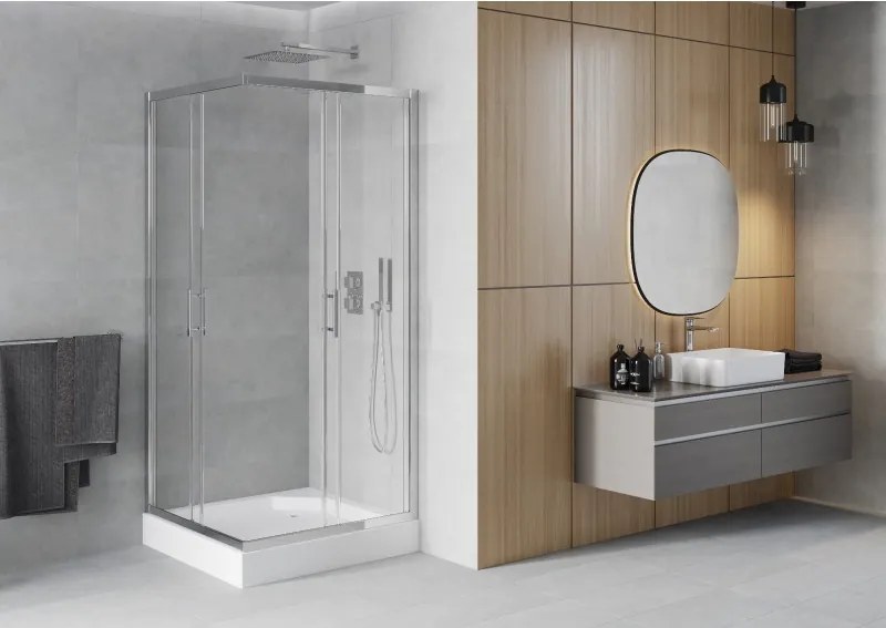 Mexen Rio štorcová sprchová kabína 90 x 90 cm, transparentná, chróm + vanička, biela - 860-090-090-01-00-4510