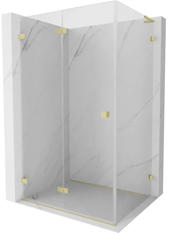 Mexen Lunar-F L, 1-krídlový sprchový kút so skladacími dverami, ľavý, 95 x 70 cm, 8mm číre sklo, zlatý matný profil, 836L-095-070-55-00-L