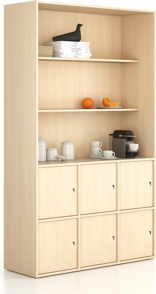 Kancelárska skriňa FRAME, 6x dvere, 2x polica, 1299 x 450 x 2162 mm, cylindrický zámok, breza