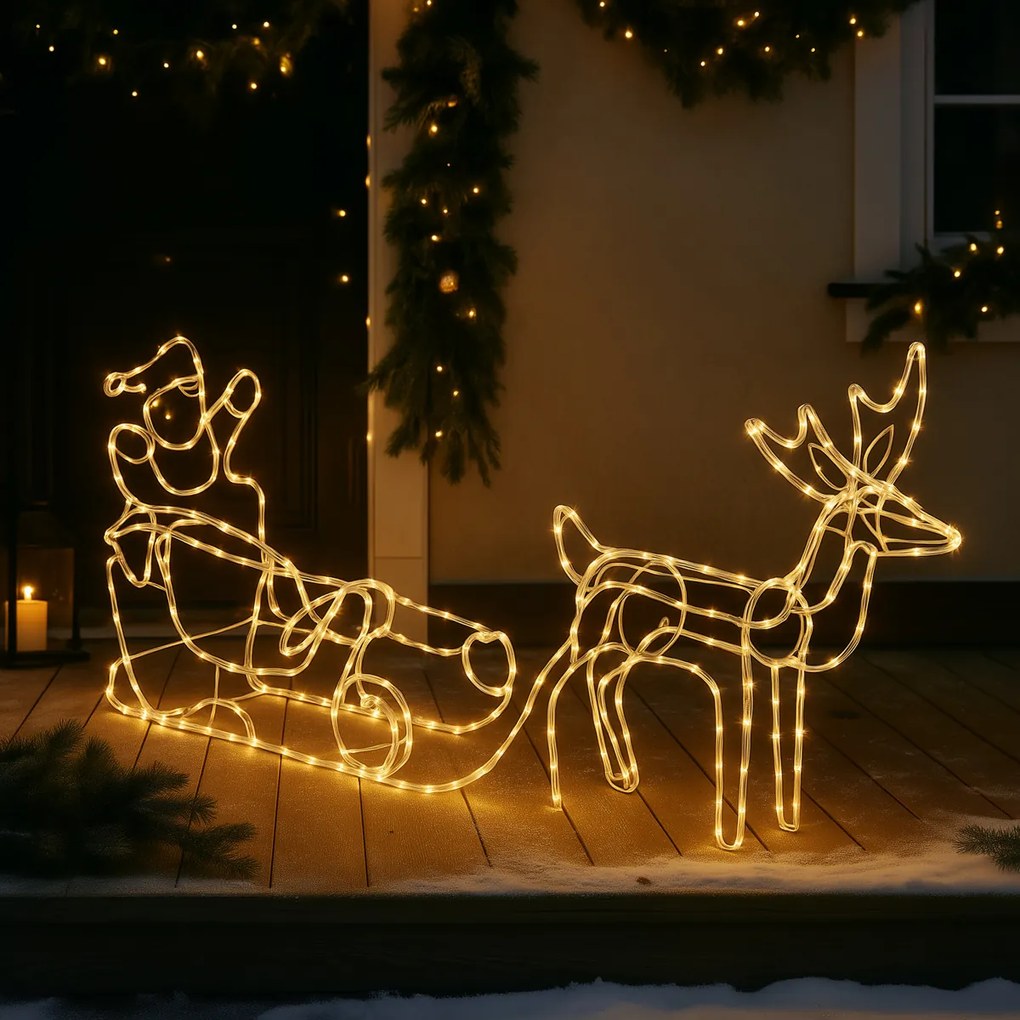 Vianočná stojaca lampa Sob so sánkami 176 cm vrátane LED s časovačom IP44 - Sori