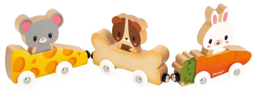 Drevený magnetický vláčik a domáce zvieratká
