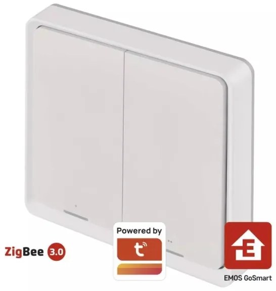 Vypínač 2-tlačidlový GoSmart 1xCR2430 Tuya biela