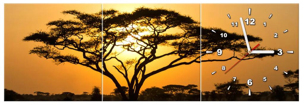 Gario Obraz s hodinami Akácia v Serengeti - 3 dielny Rozmery: 80 x 40 cm