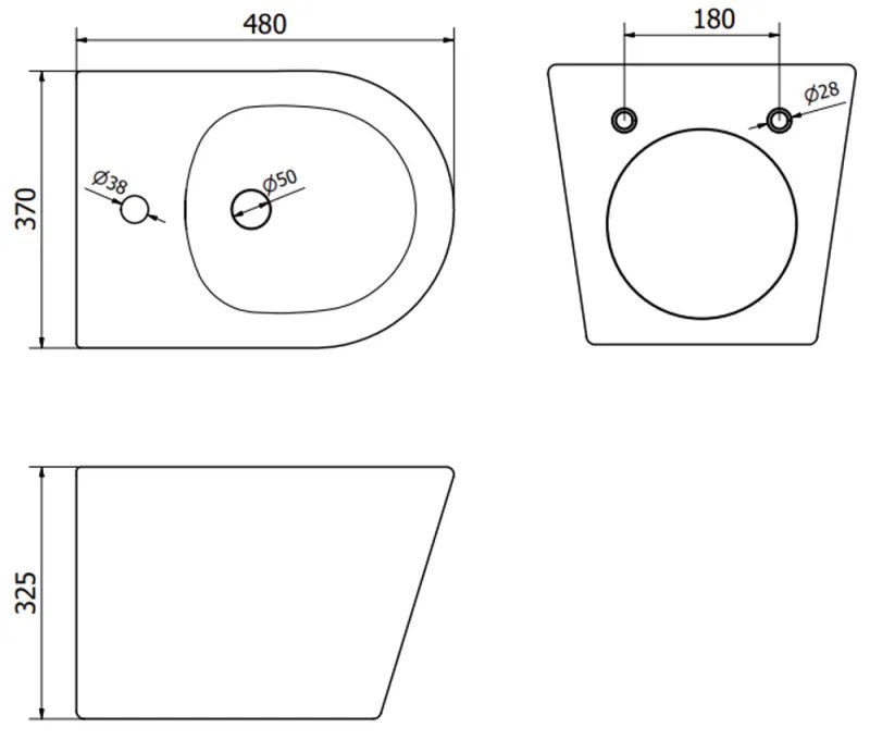 Mexen RICO, závesný bidet, 48 x 36 cm, čierna matná, 35724885