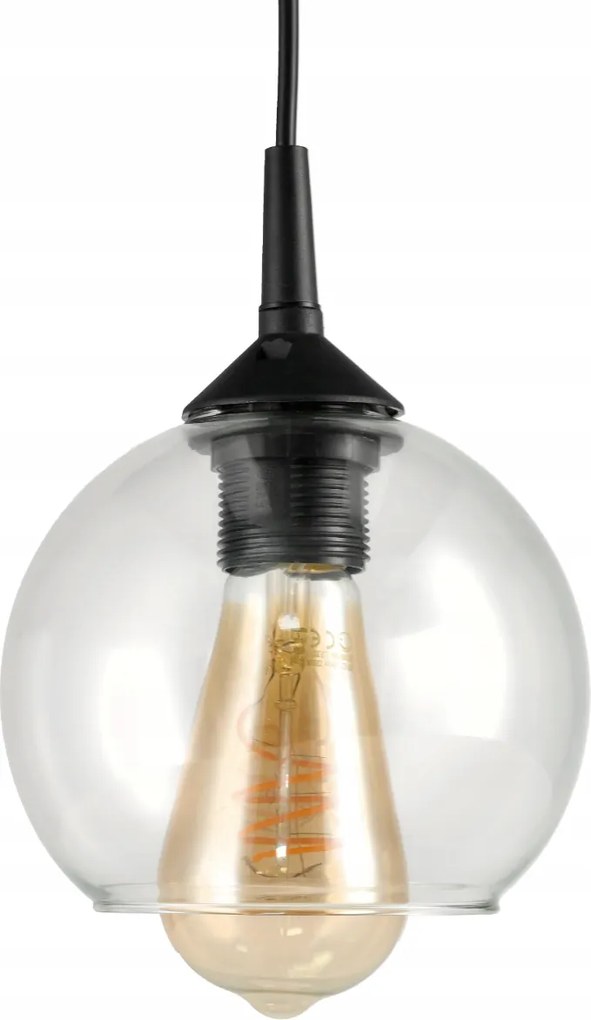 BERGE LED závesné stropné svietidlo, drevený trám, 3xE27, Luster, guľa, bezfarebný