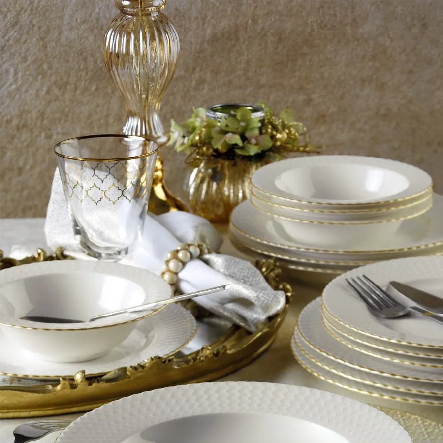 Porcelánová sada 24 ks talířů Whitie bílá/zlatá