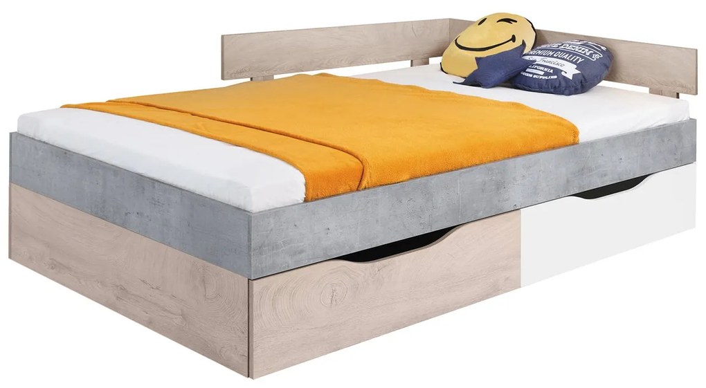 Posteľ s úložným priestorom Hanoi PR15 / PR16 L/P, Rozmer postele: 120x200, Farby: biely / beton