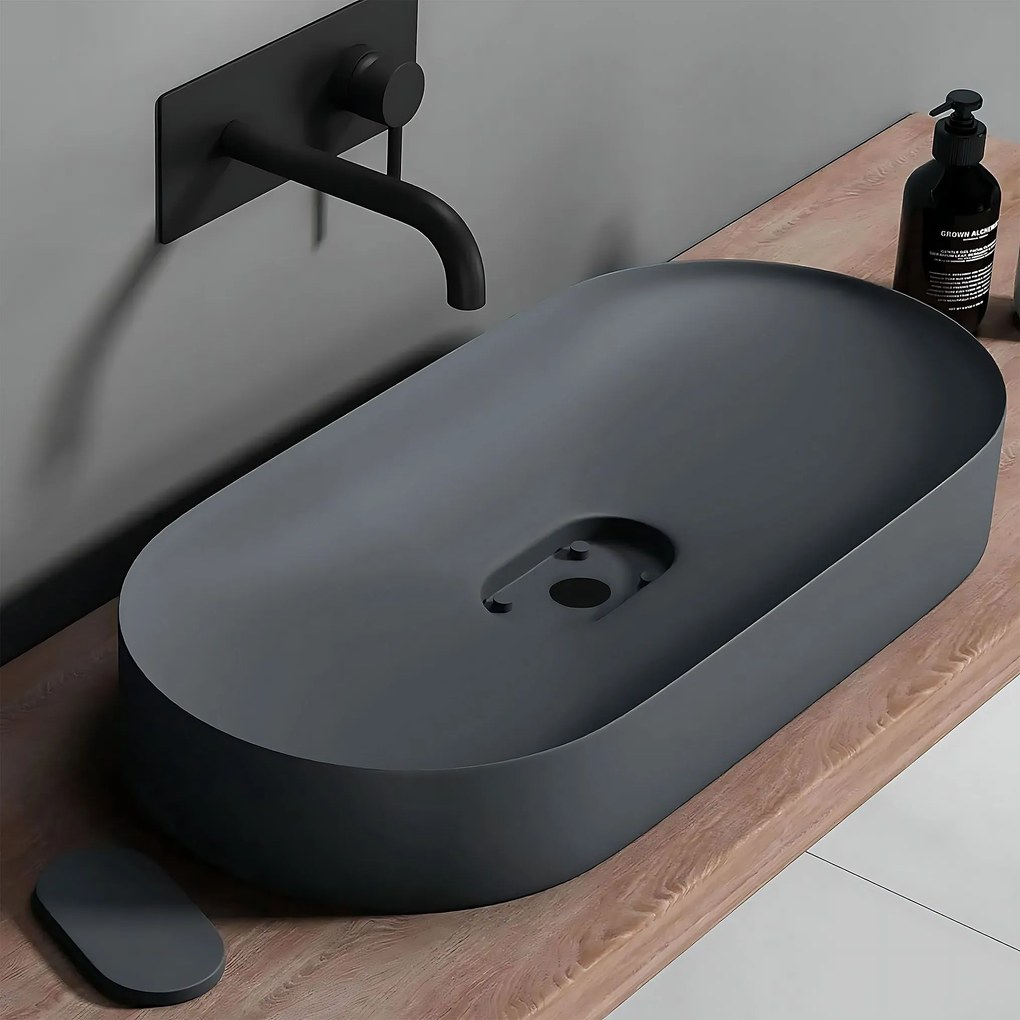 Rea Iris, umývadlo na dosku z konglomerátu 700x355x105 mm, šedá matná, REA-U4306