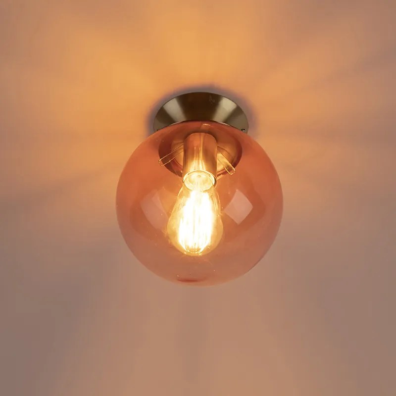 Stropné svietidlo v štýle art deco mosadzné s ružovým sklom - Pallon