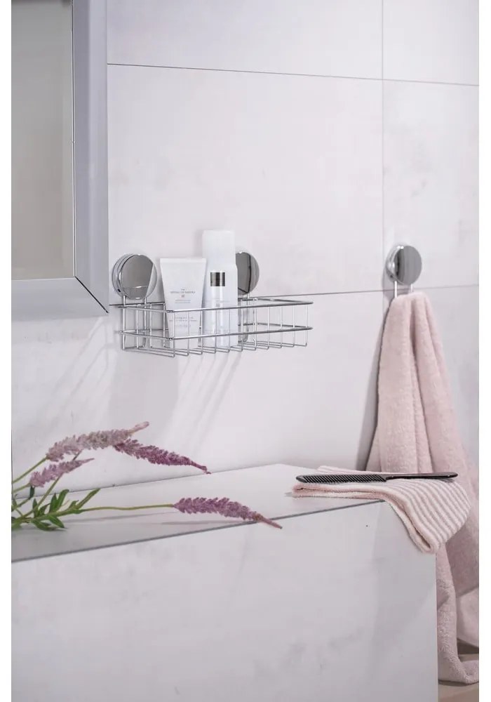 Nástenná polica do kúpeľne v striebornej farbe Wenko Static-Loc® Osimo, šírka 24 cm
