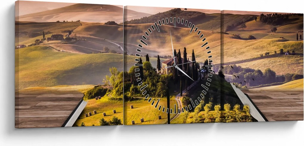 Obraz krajiny v knihe (s hodinami) (90x30 cm)
