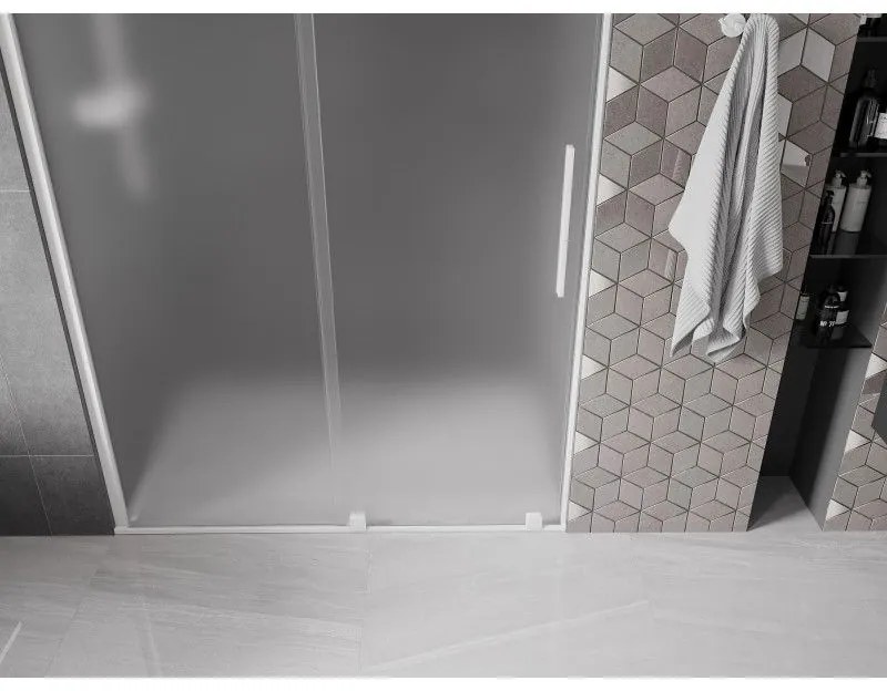 Mexen Velar, posuvné sprchové dvere do otvoru 140 cm, 8mm sklo námraza, biela matná, 871-140-000-31-20