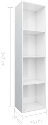 vidaXL Knižnica/TV skrinka biela 36x30x143 cm drevotrieska lesklá-