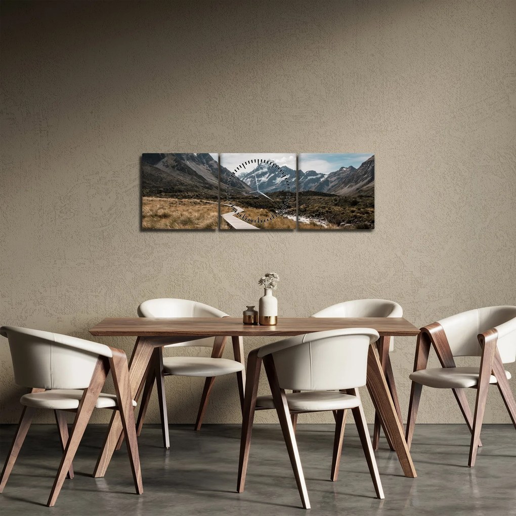Obraz - Chodník v údolí hory Mt. Cook (s hodinami) (90x30 cm)