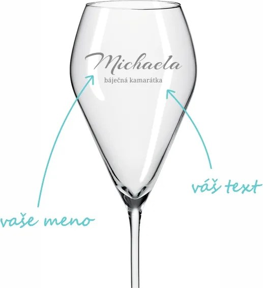 Pieskovaný pohár na prosecco s menom