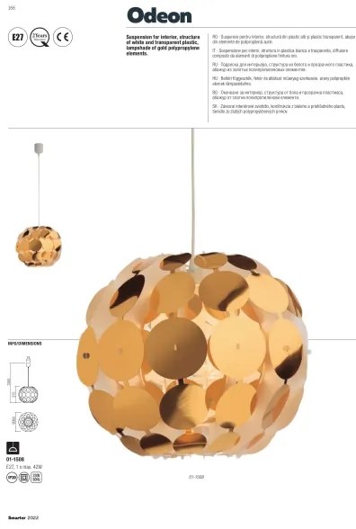 Redo 01-1508 - Luster na lanku ODEON 1xE27/42W/230V pr. 36 cm zlatá