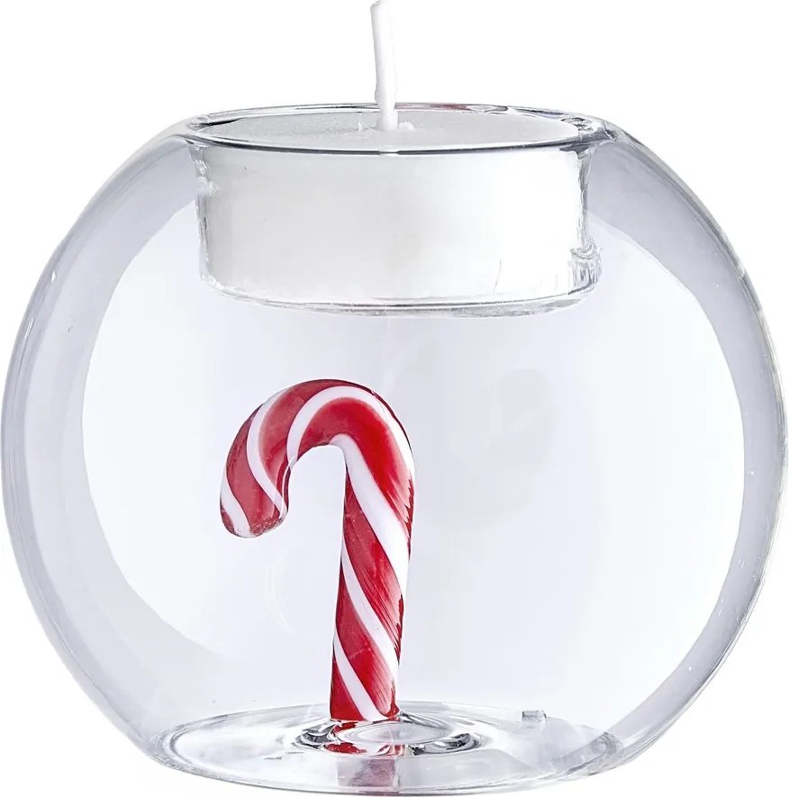 MERRY & BRIGHT Svietnik na čajovú sviečku "Candy Cane" 8 cm