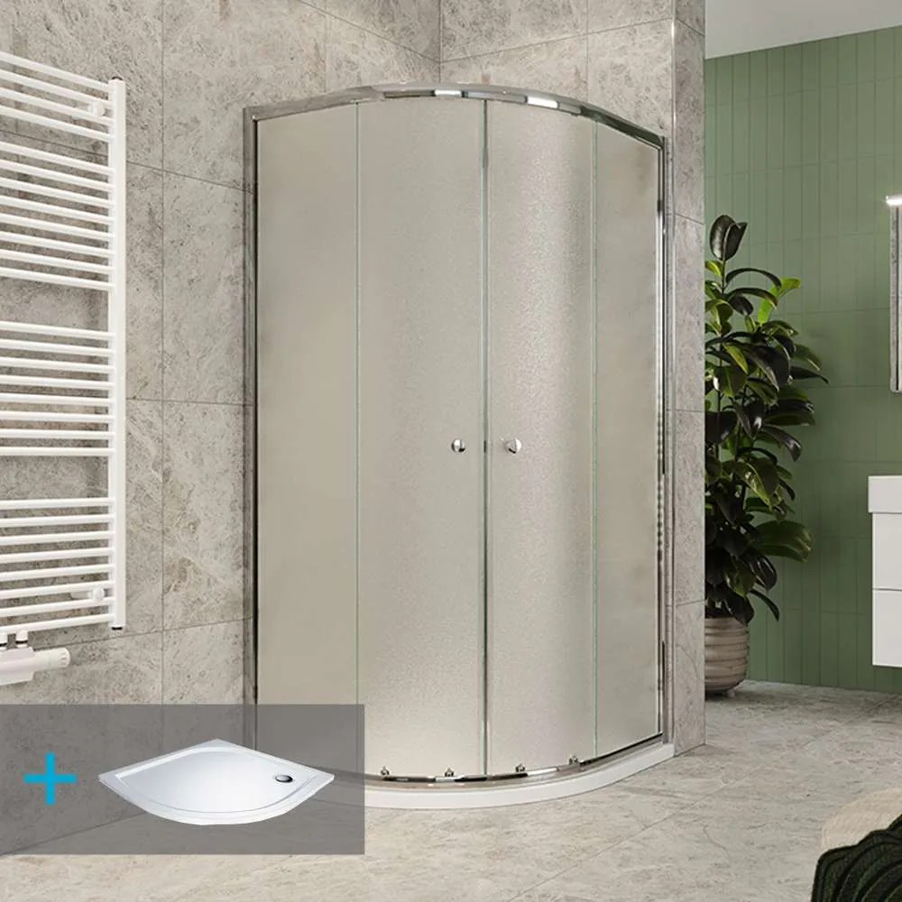 Mereo Mereo, Sprchový set z Kory Lite, štvrťkruh, 90 cm, chróm ALU, sklo Grape a vaničky z liateho mramoru, MER-CK35131ZM