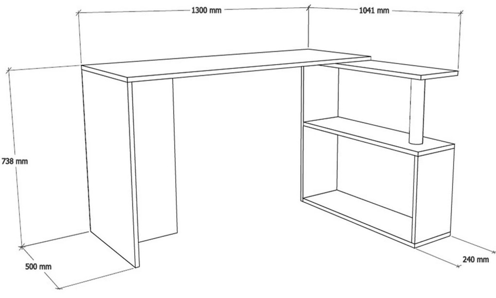Rohový písací stôl CAYKO s vstavaným regálom orech
