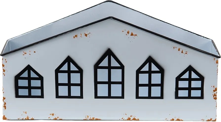 Krémový antik kovový svietnik v tvare domčeka na čajovku - 36*12*18 cm