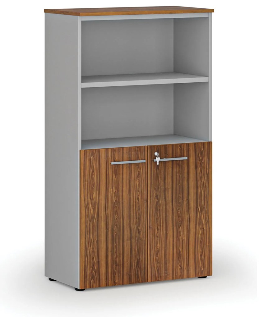 Kombinovaná kancelárska skriňa PRIMO GRAY, dvere na 2 poschodia, 800 x 420 x 1434 mm, sivá/orech