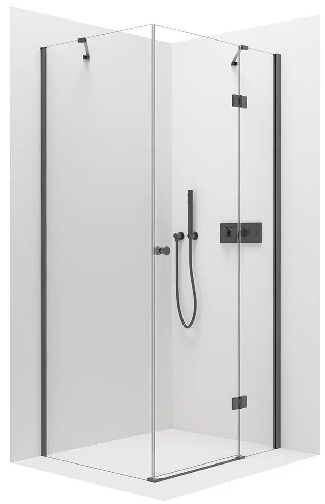 Cerano Marino, sprchovací kút 120(dvere) x 100(stena) x 190 cm, 6mm číre sklo, čierny profil, CER-CER-422907