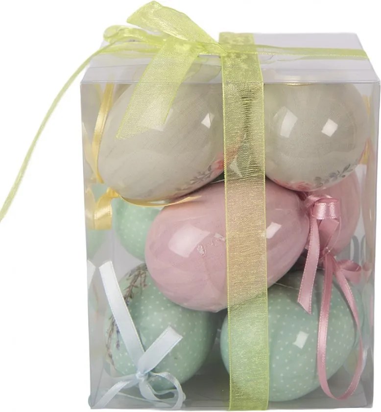 9ks dekorácia farebné závesné vajíčko s zajačikmi a kuriatkami Spring Egg - Ø 5*8 cm