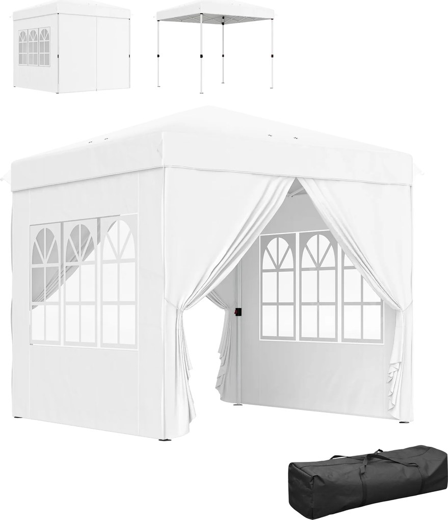 Outsunny Zložitelný Gazebo 2,5x2,5 m s 4 Bočnými Stenami Odolnými proti UV a Prenosnou Taškou na Campingové Party Biele | Aosom