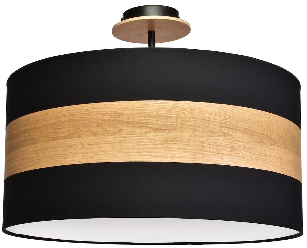 Stropné svietidlo Terra, 1x drevené/čierne textilné tienidlo, drevo
