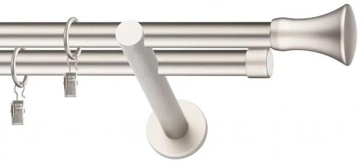 Dekorstudio Chrómová matná dvojradová garniža MONACO 19mm Dĺžka: 260cm, Typ uchytenia: Držiak dvojitý otvorený, Typ príslušenstva: Krúžky tiché so štipcami
