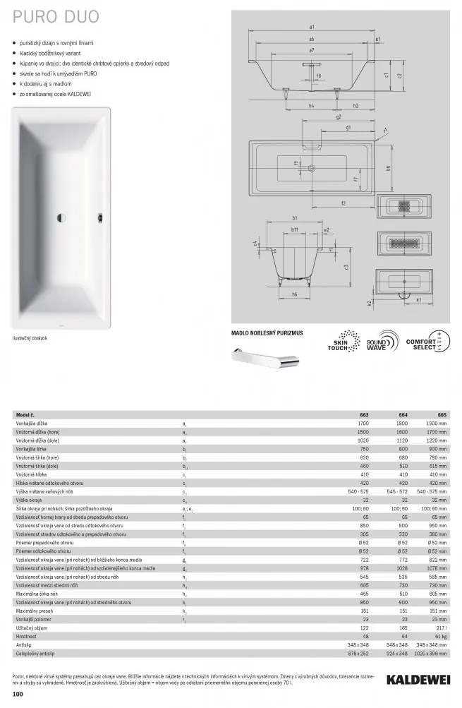 Kaldewei Puro Duo - Vaňa 1700x750 mm, alpská biela 266300010001