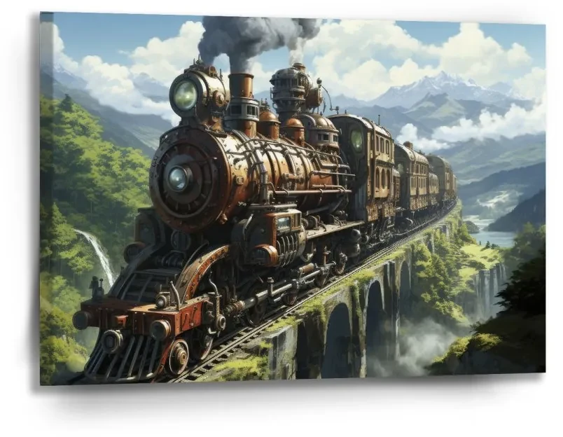 Sablio Obraz Parná lokomotíva na viadukte - 90x60 cm