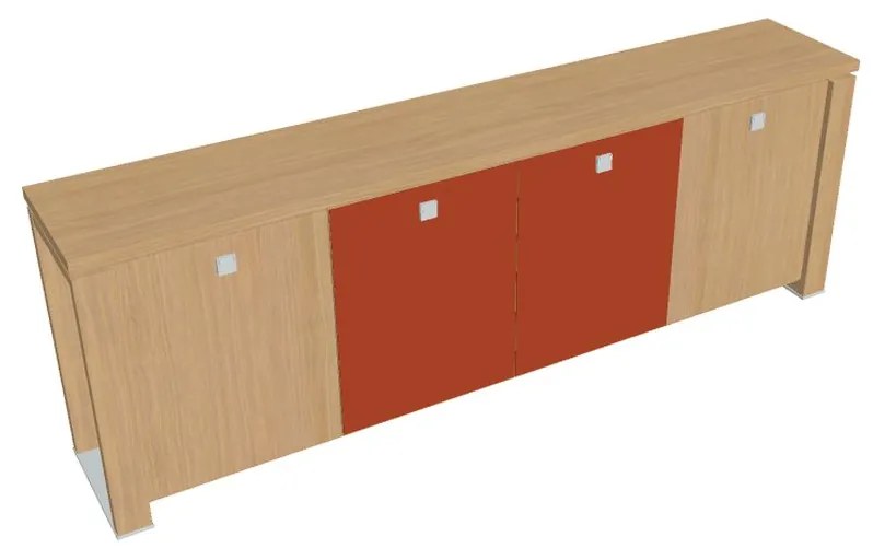Nízka skriňa Verno+ S 260 x 46 x 90 cm, kombinované dvere, dub svetlý / oranžová