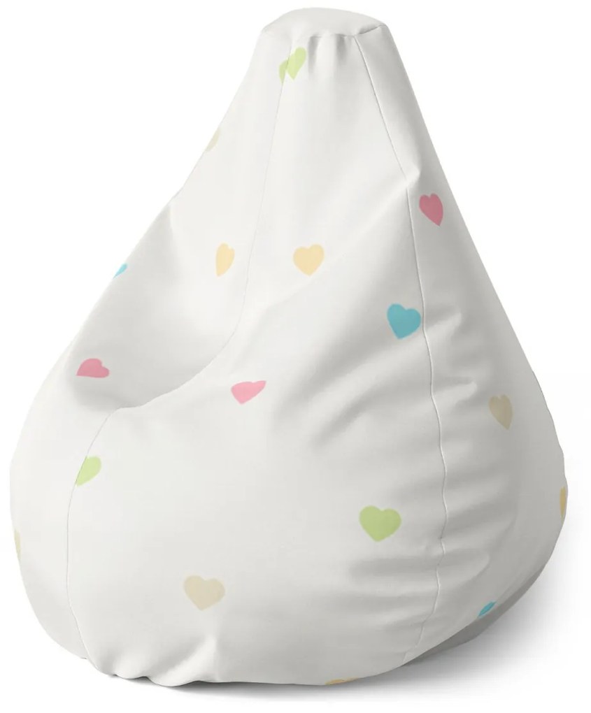 Sablio Sedací vak Pear Farebné srdiečka na béžovej - 140 x 100 x 25 cm