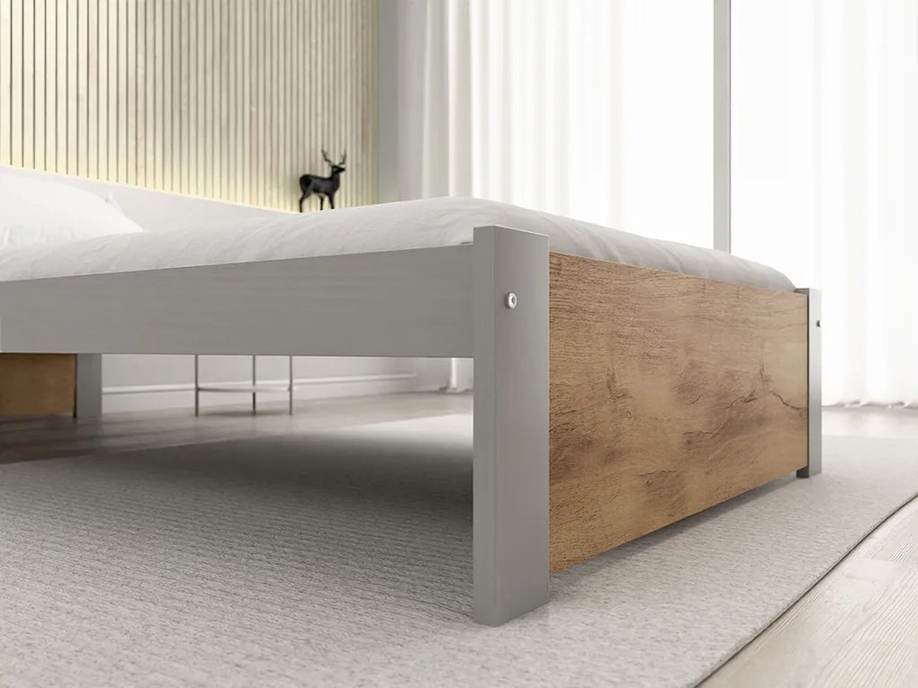 Posteľ IKAROS 90 x 200 cm, dub artisan/sivá Rošt: S lamelovým roštom, Matrac: Bez matraca