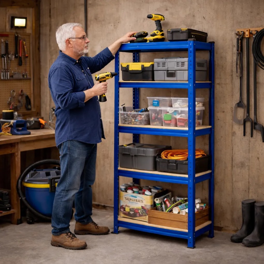 Regál s vysokou nosnosťou HEAVY, max. 875kg, 90x40x180cm, modrá Monzana